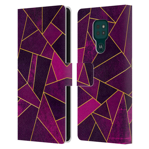 Elisabeth Fredriksson Stone Collection Purple Leather Book Wallet Case Cover For Motorola Moto G9 Play