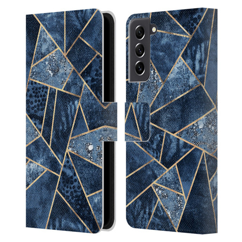 Elisabeth Fredriksson Stone Collection Blue Leather Book Wallet Case Cover For Samsung Galaxy S21 FE 5G