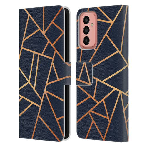 Elisabeth Fredriksson Stone Collection Copper And Midnight Navy Leather Book Wallet Case Cover For Samsung Galaxy M13 (2022)