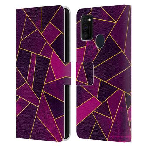 Elisabeth Fredriksson Stone Collection Purple Leather Book Wallet Case Cover For Samsung Galaxy M30s (2019)/M21 (2020)