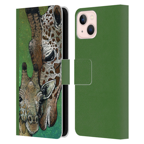 David Lozeau Colourful Art Giraffe Leather Book Wallet Case Cover For Apple iPhone 13