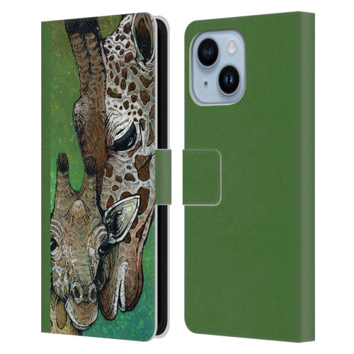 David Lozeau Colourful Art Giraffe Leather Book Wallet Case Cover For Apple iPhone 14 Plus