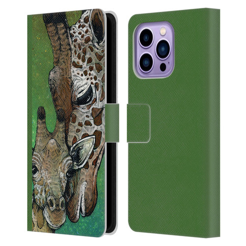 David Lozeau Colourful Art Giraffe Leather Book Wallet Case Cover For Apple iPhone 14 Pro Max