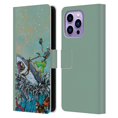 David Lozeau Colourful Art Surfing Leather Book Wallet Case Cover For Apple iPhone 14 Pro Max