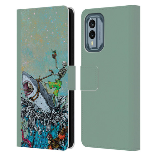 David Lozeau Colourful Art Surfing Leather Book Wallet Case Cover For Nokia X30