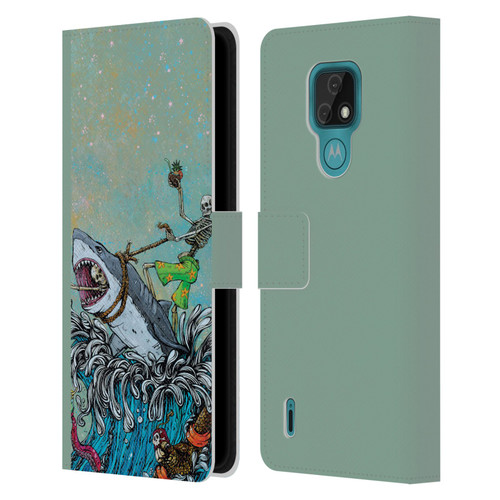 David Lozeau Colourful Art Surfing Leather Book Wallet Case Cover For Motorola Moto E7