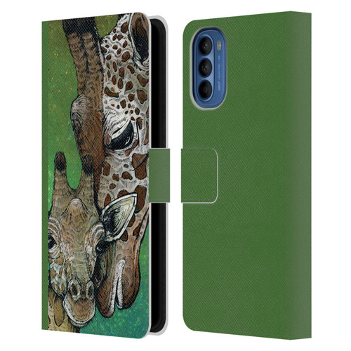 David Lozeau Colourful Art Giraffe Leather Book Wallet Case Cover For Motorola Moto G41