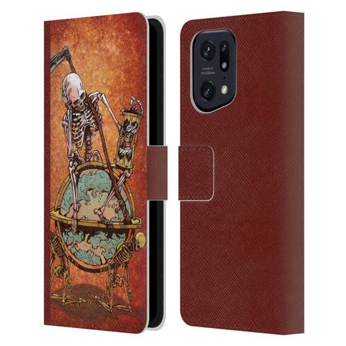David Lozeau Colourful Art Memento Mori Leather Book Wallet Case Cover For OPPO Find X5 Pro