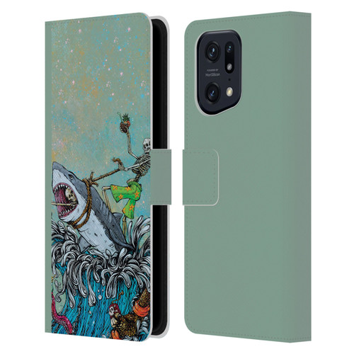 David Lozeau Colourful Art Surfing Leather Book Wallet Case Cover For OPPO Find X5 Pro