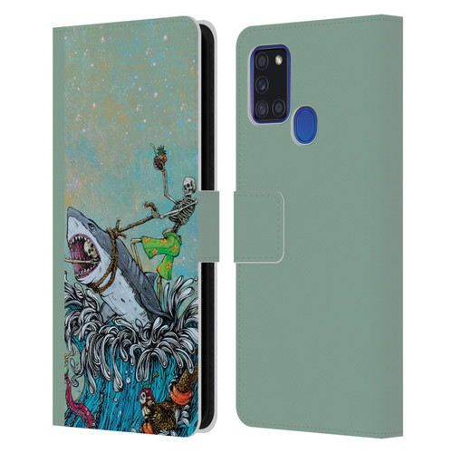 David Lozeau Colourful Art Surfing Leather Book Wallet Case Cover For Samsung Galaxy A21s (2020)