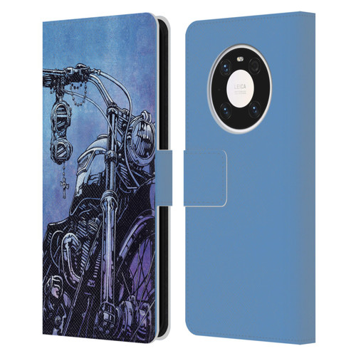 David Lozeau Skeleton Grunge Motorcycle Leather Book Wallet Case Cover For Huawei Mate 40 Pro 5G