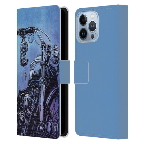 David Lozeau Skeleton Grunge Motorcycle Leather Book Wallet Case Cover For Apple iPhone 13 Pro Max