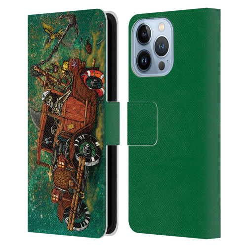 David Lozeau Skeleton Grunge Tiki Towing Leather Book Wallet Case Cover For Apple iPhone 13 Pro