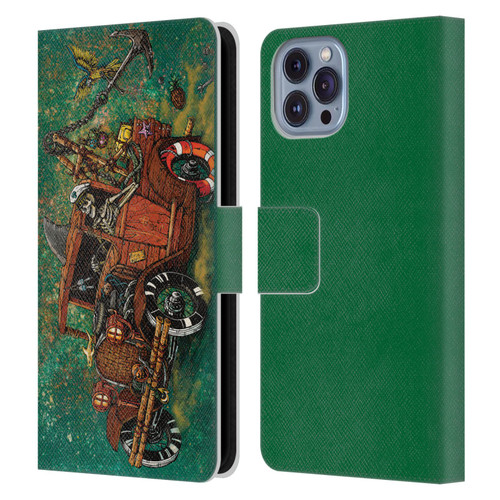 David Lozeau Skeleton Grunge Tiki Towing Leather Book Wallet Case Cover For Apple iPhone 14