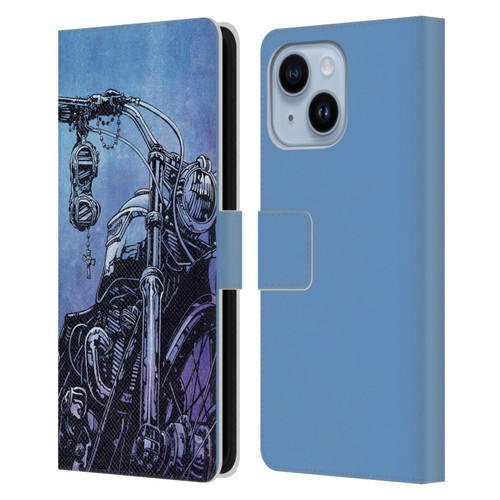 David Lozeau Skeleton Grunge Motorcycle Leather Book Wallet Case Cover For Apple iPhone 14 Plus