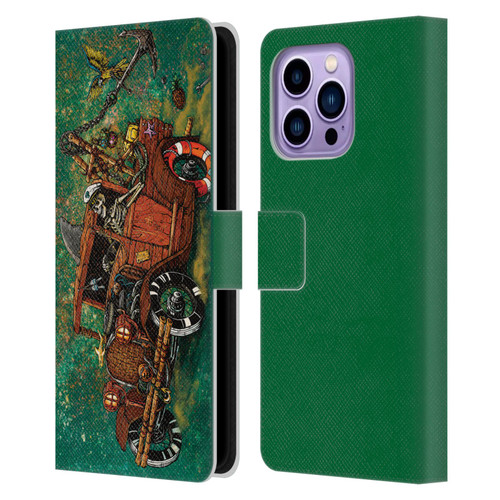David Lozeau Skeleton Grunge Tiki Towing Leather Book Wallet Case Cover For Apple iPhone 14 Pro Max