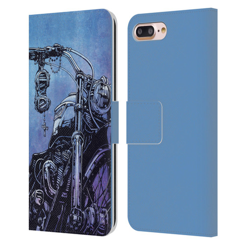 David Lozeau Skeleton Grunge Motorcycle Leather Book Wallet Case Cover For Apple iPhone 7 Plus / iPhone 8 Plus