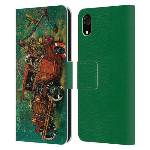 David Lozeau Skeleton Grunge Tiki Towing Leather Book Wallet Case Cover For Apple iPhone XR