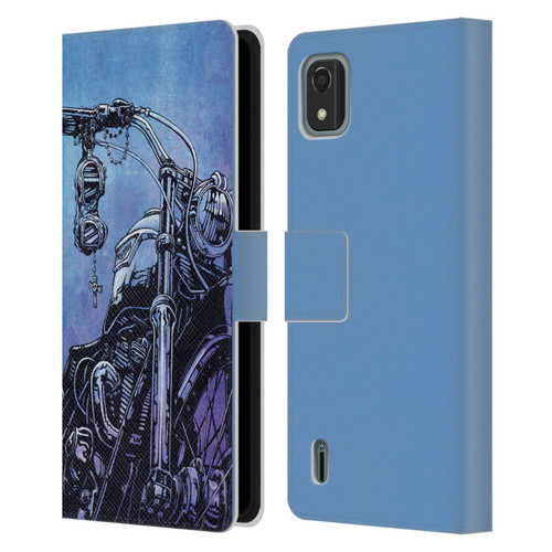 David Lozeau Skeleton Grunge Motorcycle Leather Book Wallet Case Cover For Nokia C2 2nd Edition