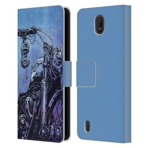 David Lozeau Skeleton Grunge Motorcycle Leather Book Wallet Case Cover For Nokia C01 Plus/C1 2nd Edition