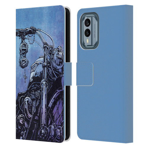 David Lozeau Skeleton Grunge Motorcycle Leather Book Wallet Case Cover For Nokia X30