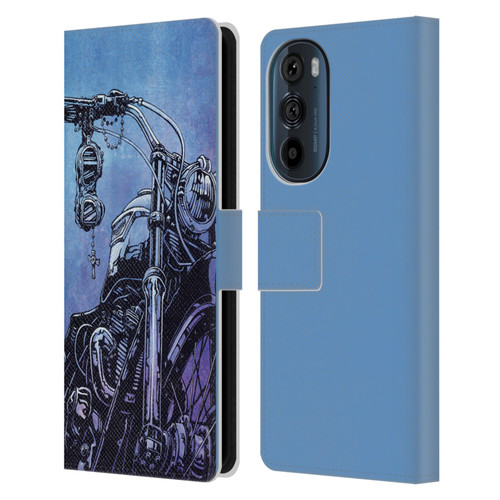 David Lozeau Skeleton Grunge Motorcycle Leather Book Wallet Case Cover For Motorola Edge 30