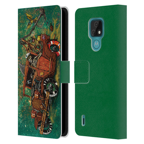 David Lozeau Skeleton Grunge Tiki Towing Leather Book Wallet Case Cover For Motorola Moto E7