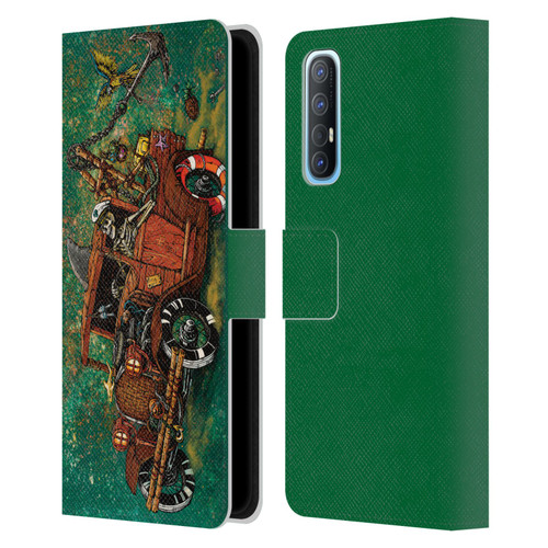 David Lozeau Skeleton Grunge Tiki Towing Leather Book Wallet Case Cover For OPPO Find X2 Neo 5G