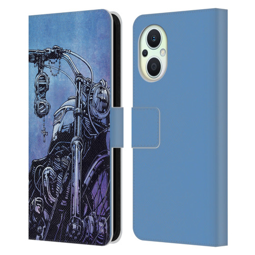 David Lozeau Skeleton Grunge Motorcycle Leather Book Wallet Case Cover For OPPO Reno8 Lite