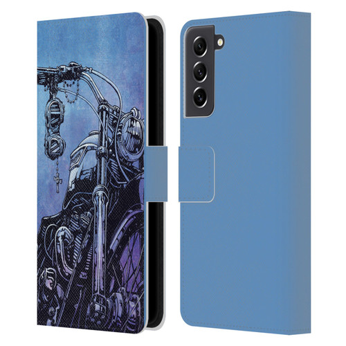 David Lozeau Skeleton Grunge Motorcycle Leather Book Wallet Case Cover For Samsung Galaxy S21 FE 5G