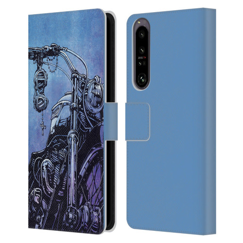 David Lozeau Skeleton Grunge Motorcycle Leather Book Wallet Case Cover For Sony Xperia 1 IV