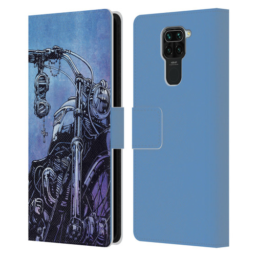 David Lozeau Skeleton Grunge Motorcycle Leather Book Wallet Case Cover For Xiaomi Redmi Note 9 / Redmi 10X 4G