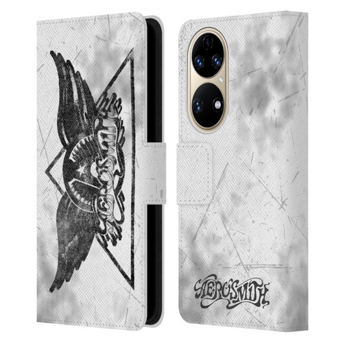 Aerosmith Black And White Triangle Winged Logo Leather Book Wallet Case Cover For Huawei P50