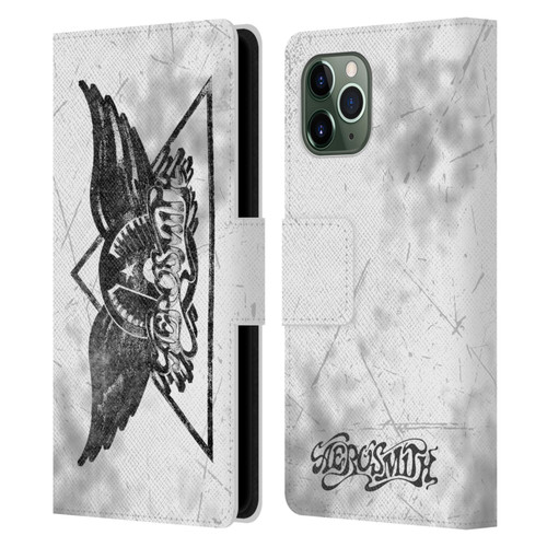 Aerosmith Black And White Triangle Winged Logo Leather Book Wallet Case Cover For Apple iPhone 11 Pro