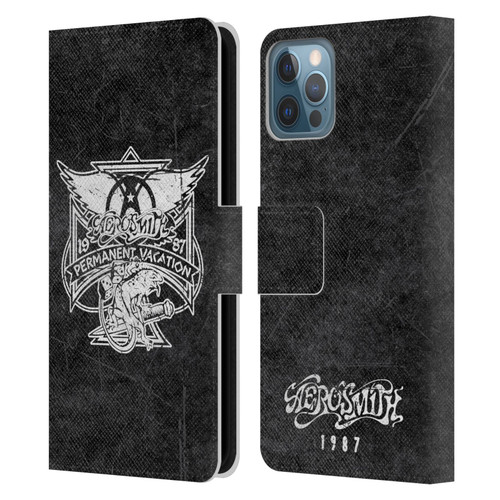 Aerosmith Black And White 1987 Permanent Vacation Leather Book Wallet Case Cover For Apple iPhone 12 / iPhone 12 Pro