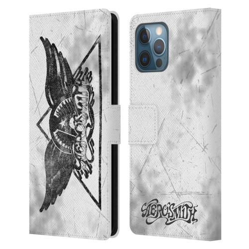 Aerosmith Black And White Triangle Winged Logo Leather Book Wallet Case Cover For Apple iPhone 12 Pro Max