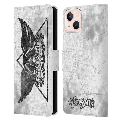 Aerosmith Black And White Triangle Winged Logo Leather Book Wallet Case Cover For Apple iPhone 13