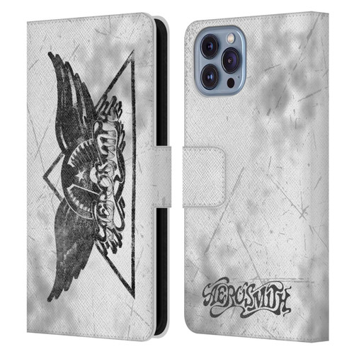 Aerosmith Black And White Triangle Winged Logo Leather Book Wallet Case Cover For Apple iPhone 14