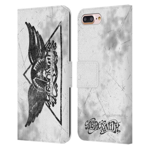 Aerosmith Black And White Triangle Winged Logo Leather Book Wallet Case Cover For Apple iPhone 7 Plus / iPhone 8 Plus