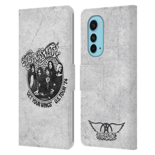 Aerosmith Black And White Get Your Wings US Tour Leather Book Wallet Case Cover For Motorola Edge (2022)