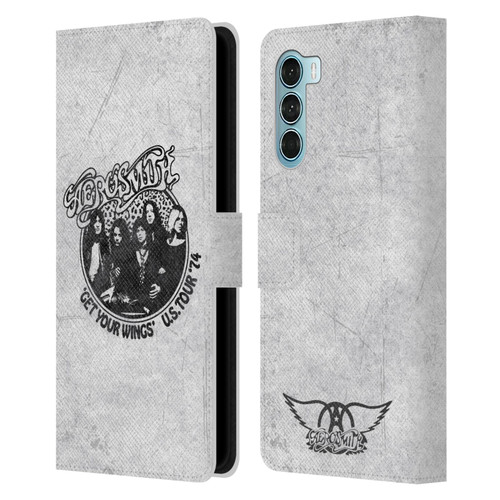 Aerosmith Black And White Get Your Wings US Tour Leather Book Wallet Case Cover For Motorola Edge S30 / Moto G200 5G