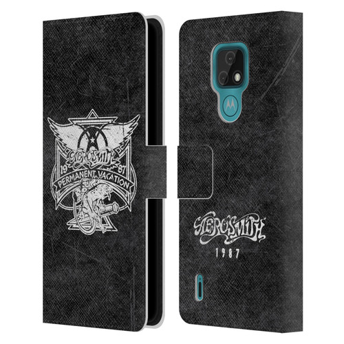 Aerosmith Black And White 1987 Permanent Vacation Leather Book Wallet Case Cover For Motorola Moto E7