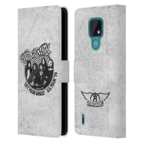 Aerosmith Black And White Get Your Wings US Tour Leather Book Wallet Case Cover For Motorola Moto E7