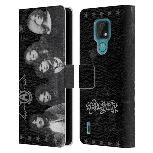 Aerosmith Black And White Vintage Photo Leather Book Wallet Case Cover For Motorola Moto E7