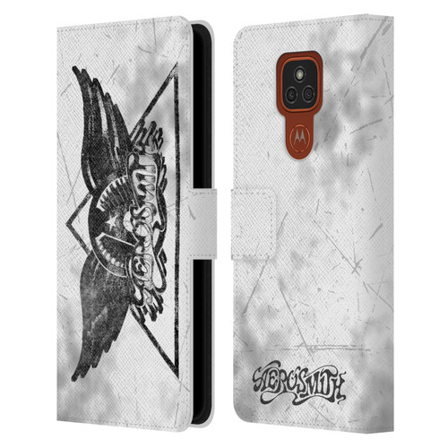Aerosmith Black And White Triangle Winged Logo Leather Book Wallet Case Cover For Motorola Moto E7 Plus