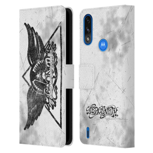 Aerosmith Black And White Triangle Winged Logo Leather Book Wallet Case Cover For Motorola Moto E7 Power / Moto E7i Power