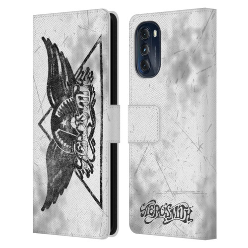 Aerosmith Black And White Triangle Winged Logo Leather Book Wallet Case Cover For Motorola Moto G (2022)