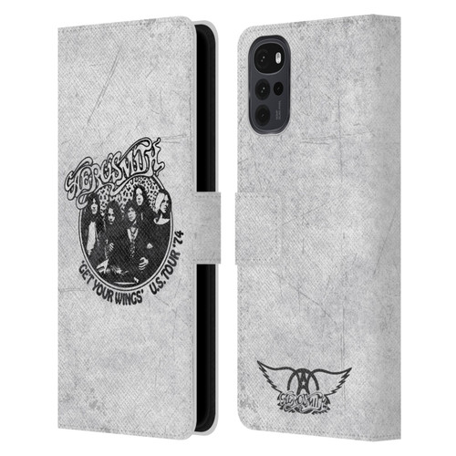 Aerosmith Black And White Get Your Wings US Tour Leather Book Wallet Case Cover For Motorola Moto G22