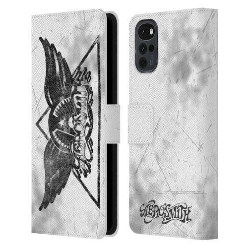 Aerosmith Black And White Triangle Winged Logo Leather Book Wallet Case Cover For Motorola Moto G22
