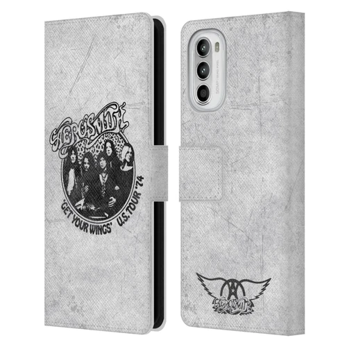Aerosmith Black And White Get Your Wings US Tour Leather Book Wallet Case Cover For Motorola Moto G52